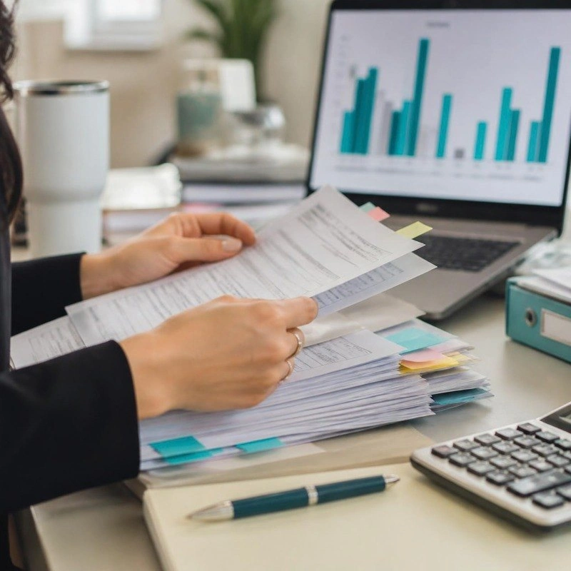 Claim forms beside an accounts receivable chart